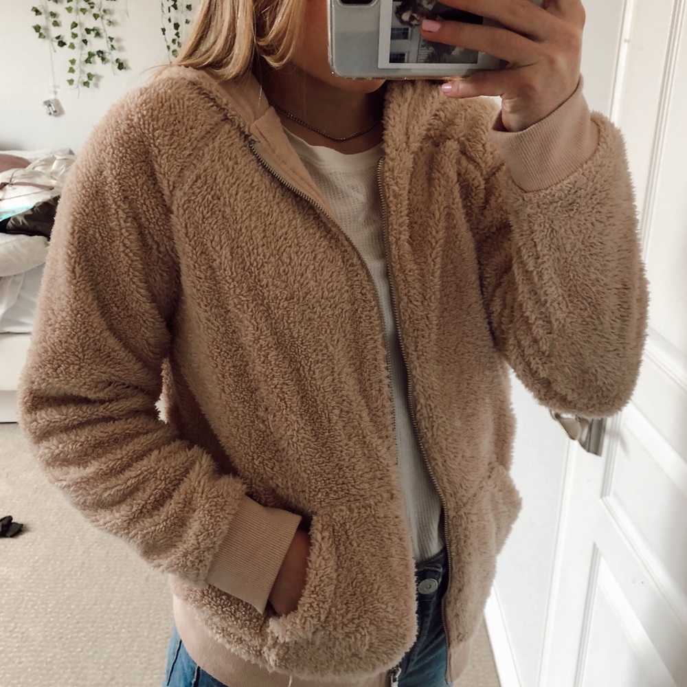 PacSun Blush Pink Fuzzy Zip-Up Hoodie